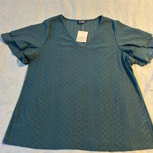 BloomChic Teal Lace V-Neck Blouse